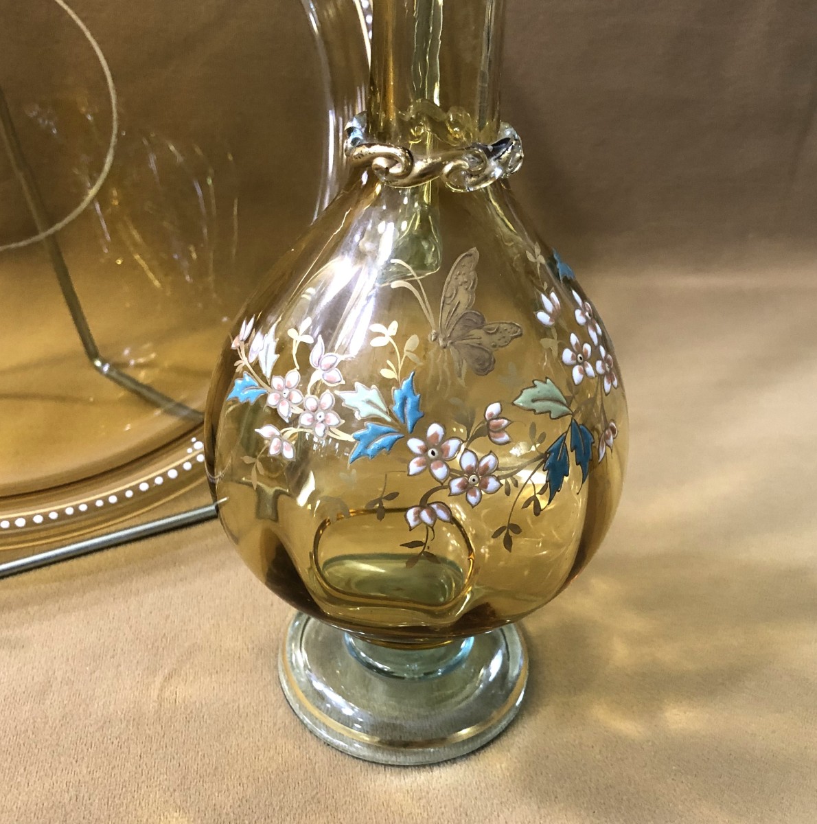 verrerie de PORTIEUX - service à porto en verre bicolore émaillé et doré-photo-4
