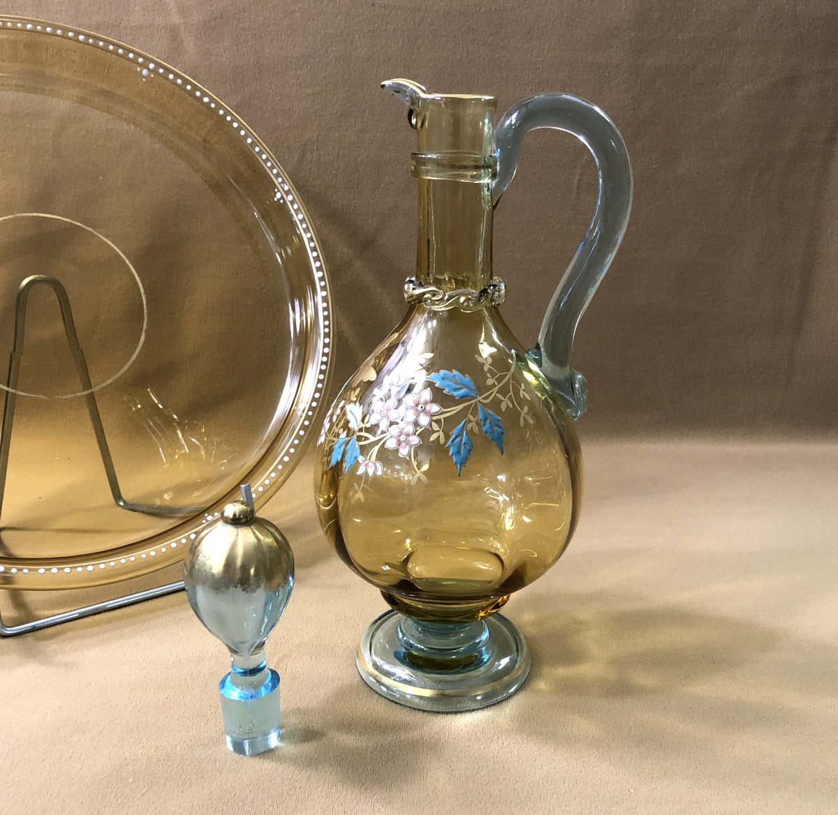 verrerie de PORTIEUX - service à porto en verre bicolore émaillé et doré-photo-1