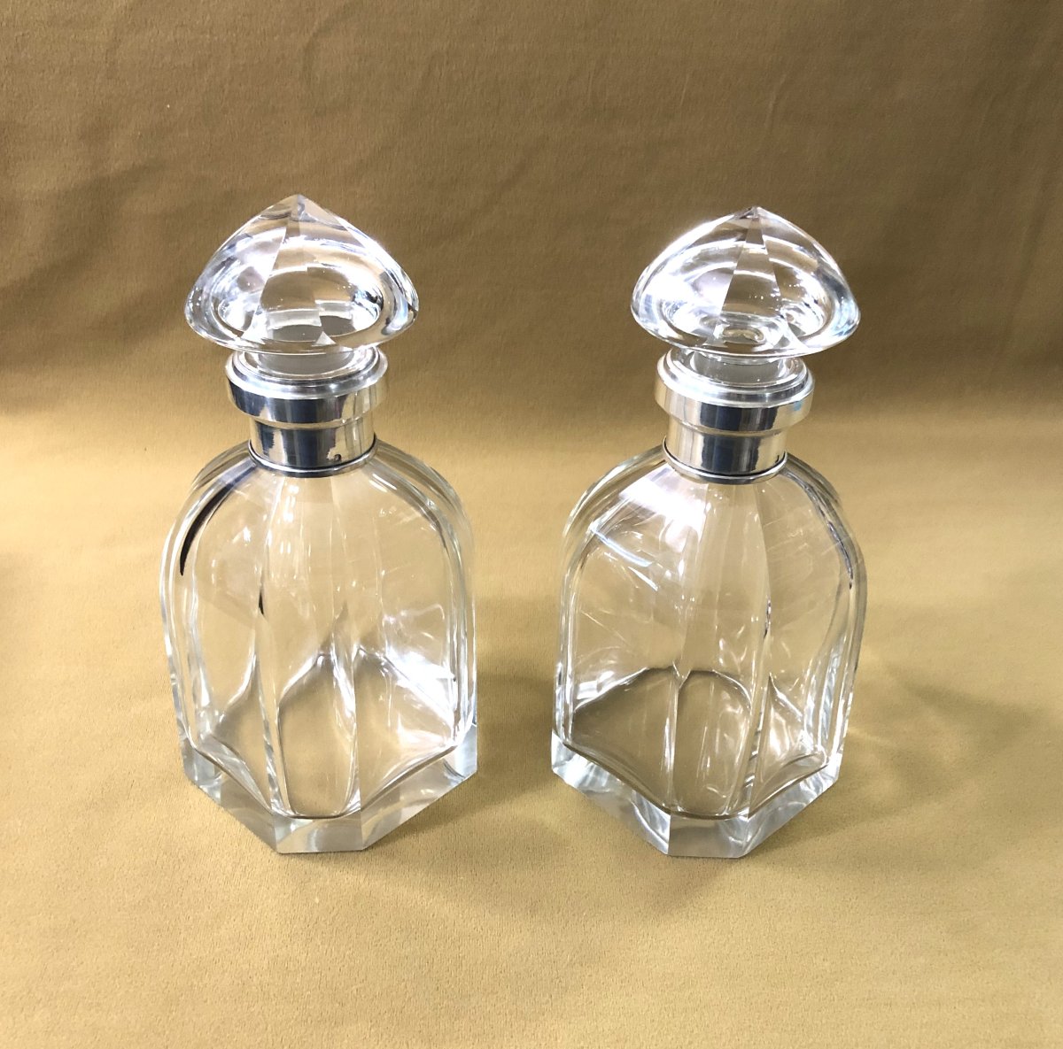 Art Deco Period Port Service In Cut Crystal And Solid Silver Minerva Setting-photo-5