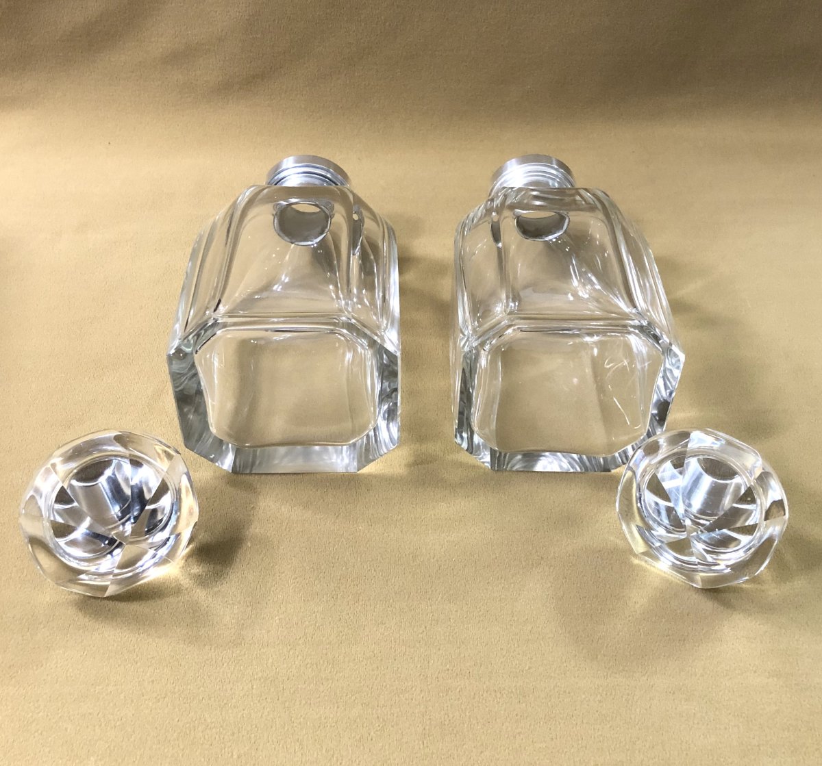 Art Deco Period Port Service In Cut Crystal And Solid Silver Minerva Setting-photo-7