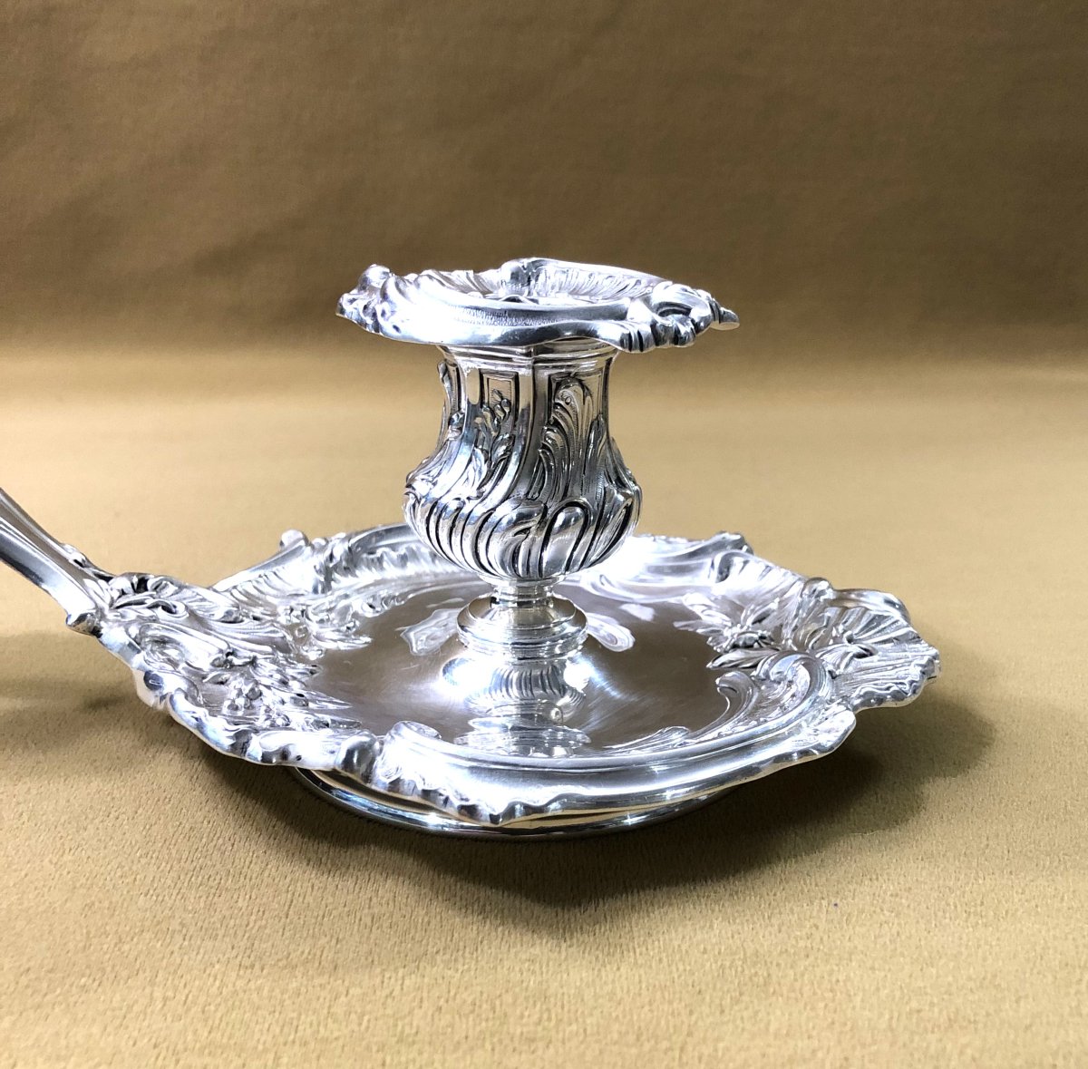 Antique Solid Silver Hand Candle Holder Minerve By Louis Ray-photo-2