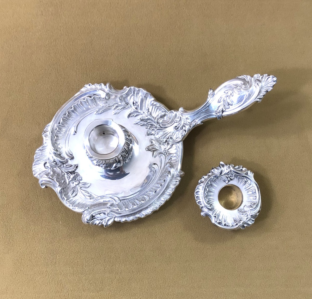 Antique Solid Silver Hand Candle Holder Minerve By Louis Ray-photo-3