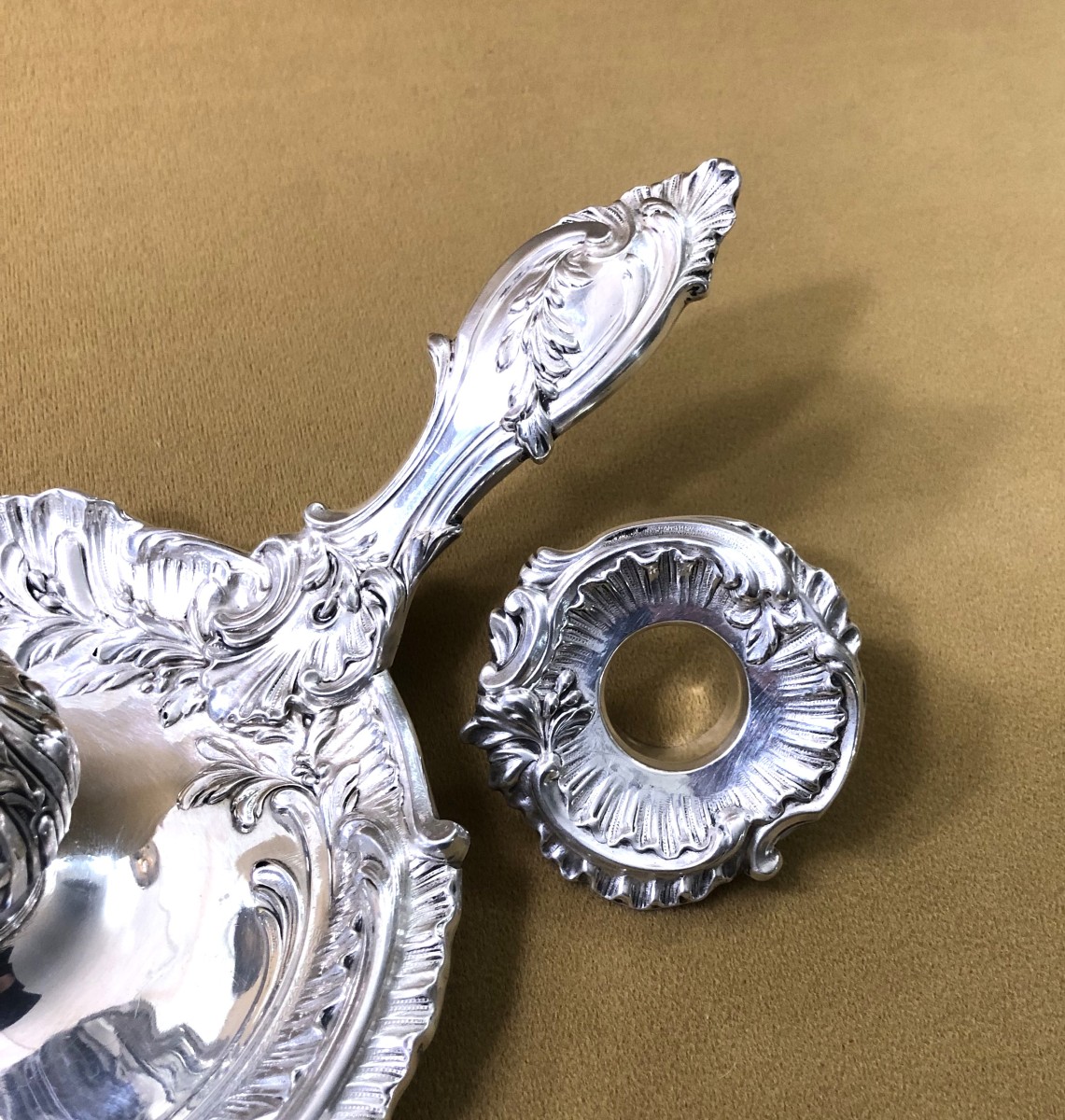 Antique Solid Silver Hand Candle Holder Minerve By Louis Ray-photo-4