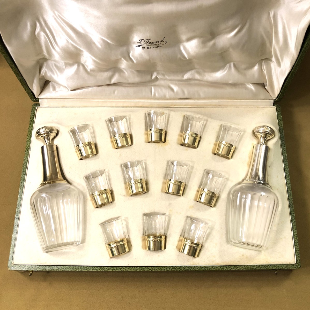 PAUL FOUCARD service à liqueurs en cristal taillé et vermeil poinçon MINERVE-photo-2