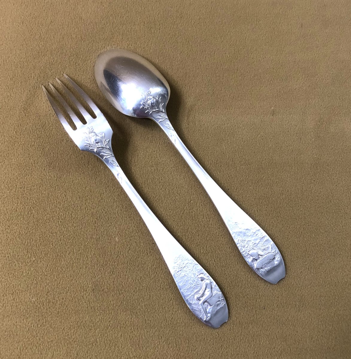 Christofle Art Nouveau Cutlery In Solid Silver Minerve Signed O. Roty-photo-4
