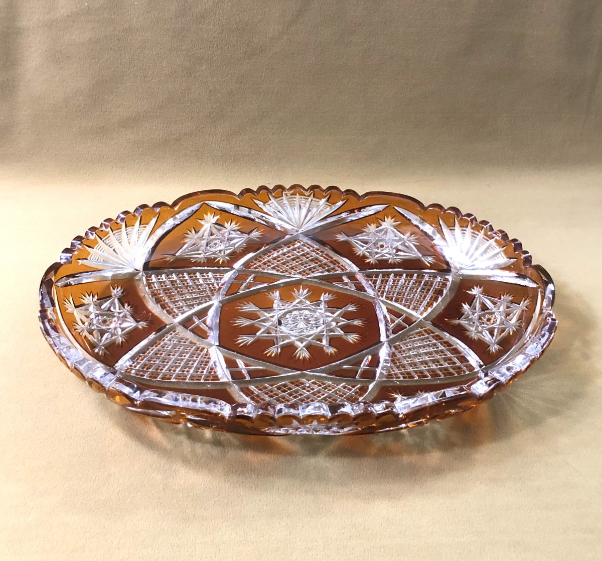 Baccarat - Antique Orange-lined Cut Crystal Tray, Mandarin Model-photo-4