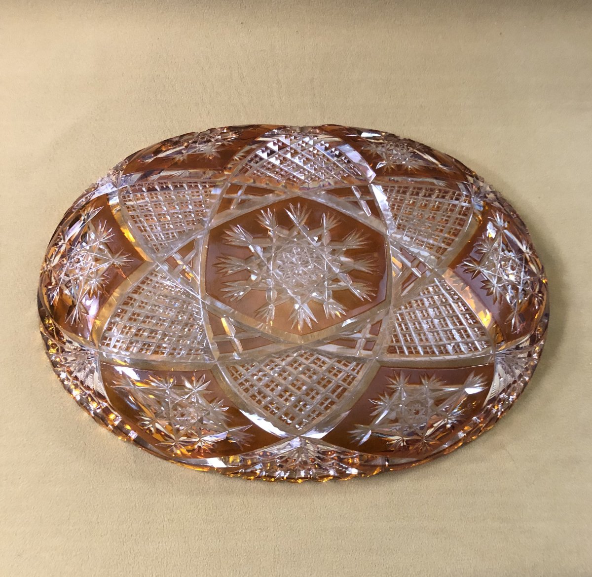 Baccarat - Antique Orange-lined Cut Crystal Tray, Mandarin Model-photo-3