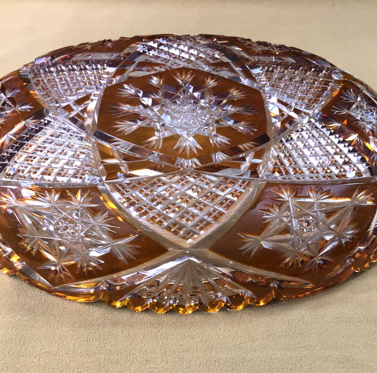 Baccarat - Antique Orange-lined Cut Crystal Tray, Mandarin Model-photo-4
