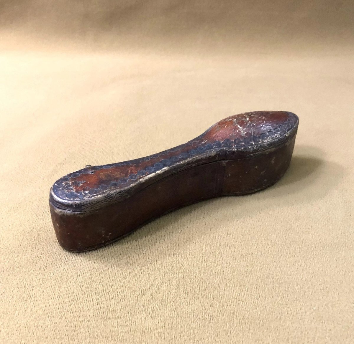 Old Leather Shaped Case For Small Solid Silver Spoons, 18th Century-photo-4