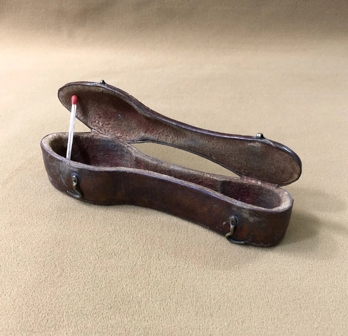 Old Leather Shaped Case For Small Solid Silver Spoons, 18th Century