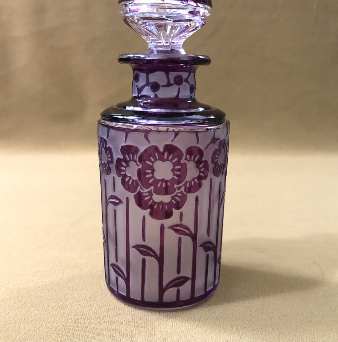Cristalleries De Nancy - Period Art Deco Perfume Bottle In Acid-etched Crystal-photo-2