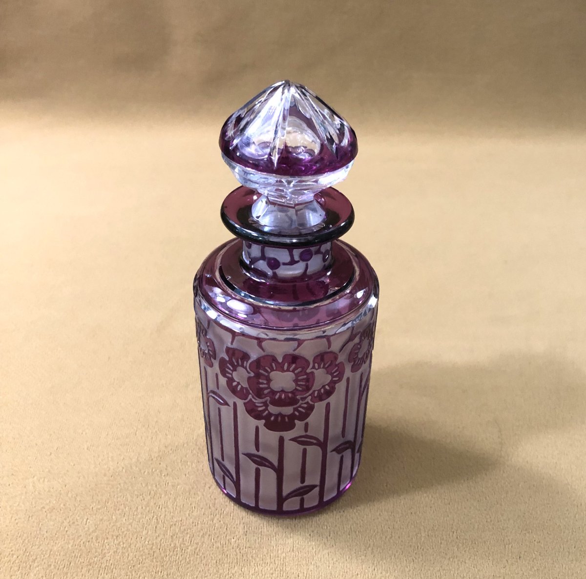 Cristalleries De Nancy - Period Art Deco Perfume Bottle In Acid-etched Crystal-photo-3