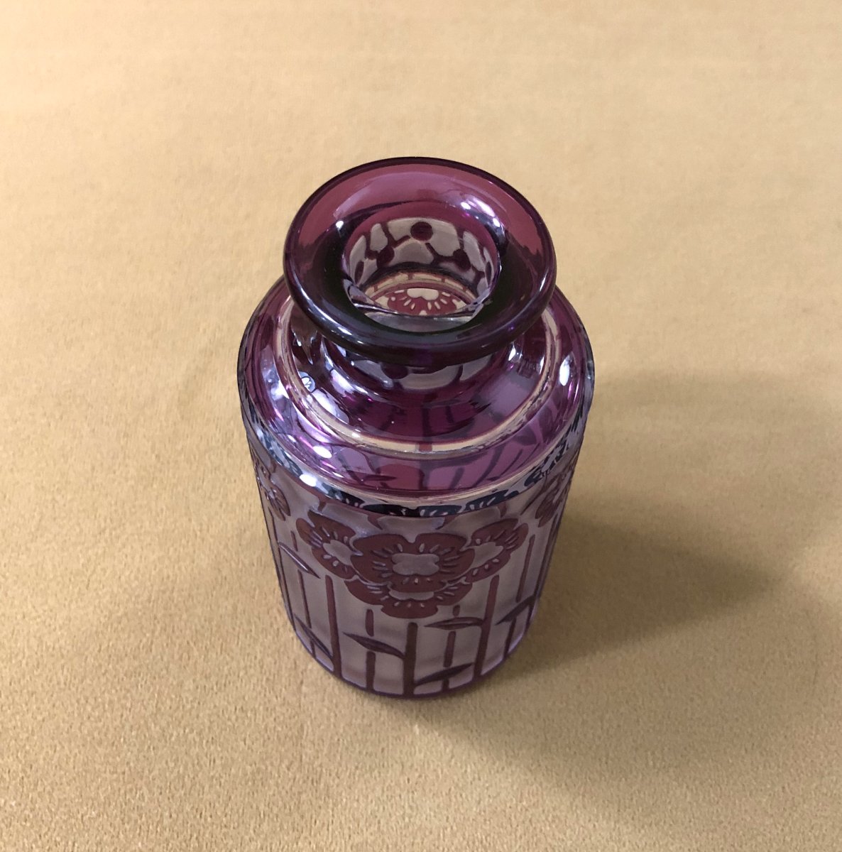 Cristalleries De Nancy - Period Art Deco Perfume Bottle In Acid-etched Crystal-photo-1