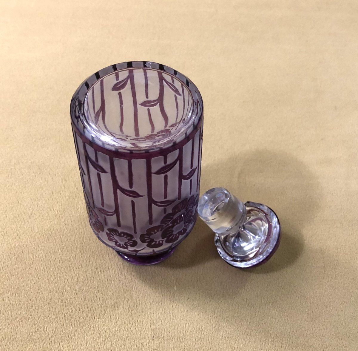 Cristalleries De Nancy - Period Art Deco Perfume Bottle In Acid-etched Crystal-photo-4