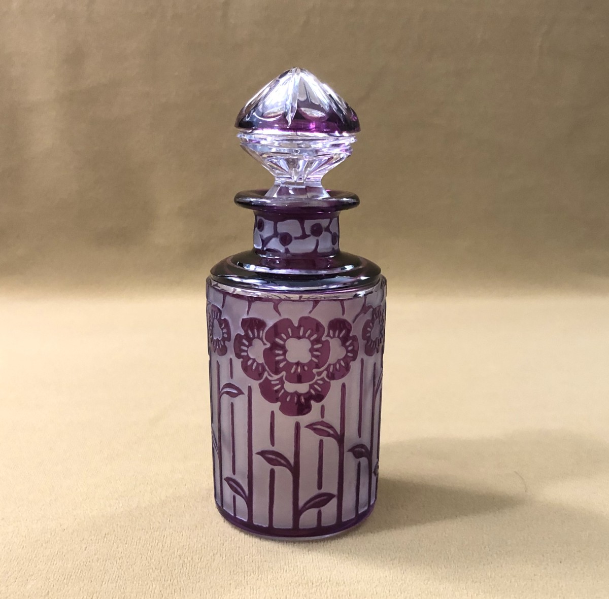 Cristalleries De Nancy - Period Art Deco Perfume Bottle In Acid-etched Crystal