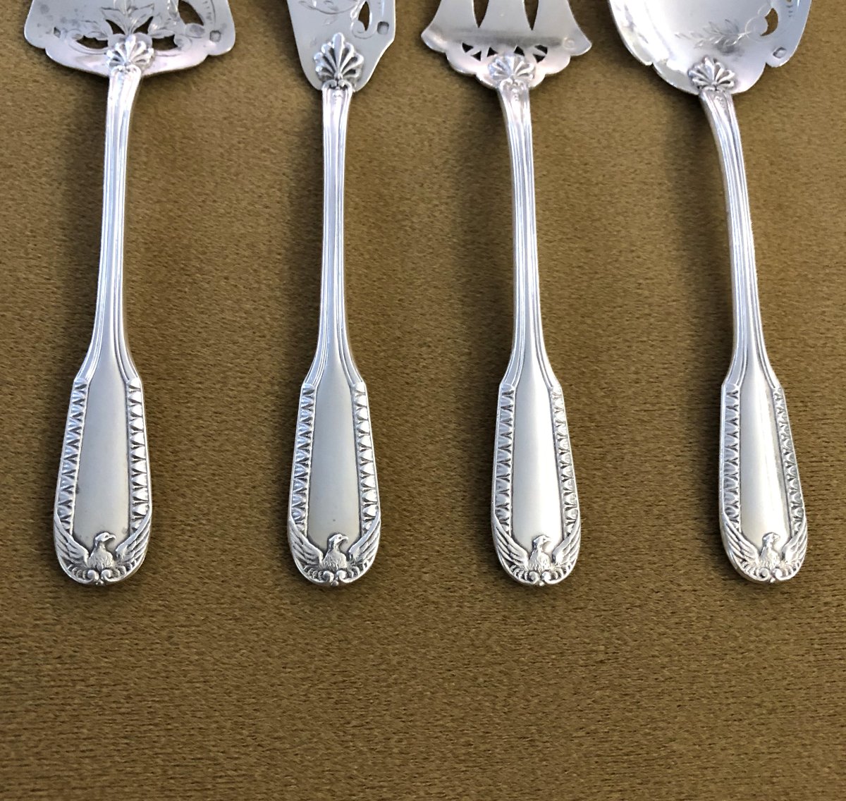 Pierre Bezon - 4 Solid Silver Serving Cutlery Sets Minerve Model Empire-photo-2