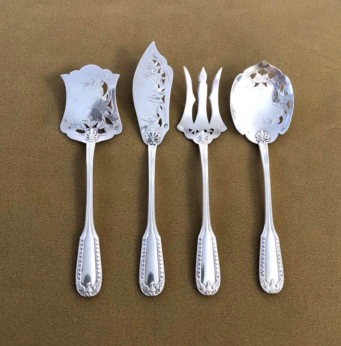 Pierre Bezon - 4 Solid Silver Serving Cutlery Sets Minerve Model Empire
