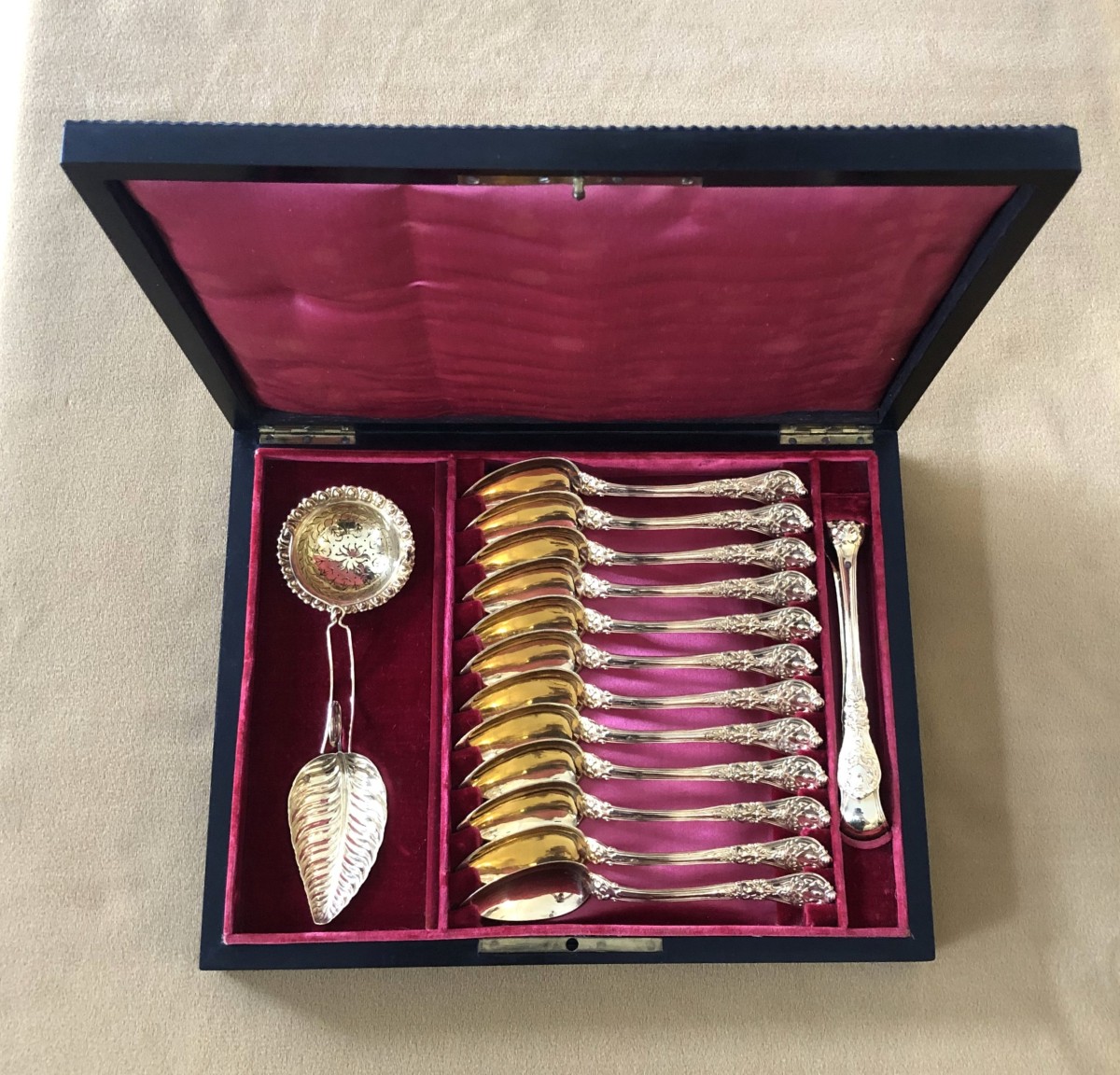 service à thé en vermeil MINERVE - coffret en marqueterie BOULLE-photo-2