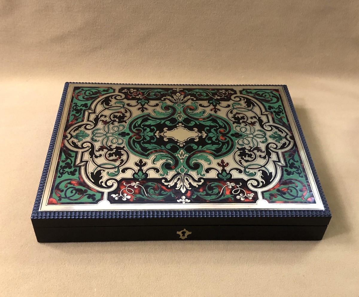 service à thé en vermeil MINERVE - coffret en marqueterie BOULLE-photo-3