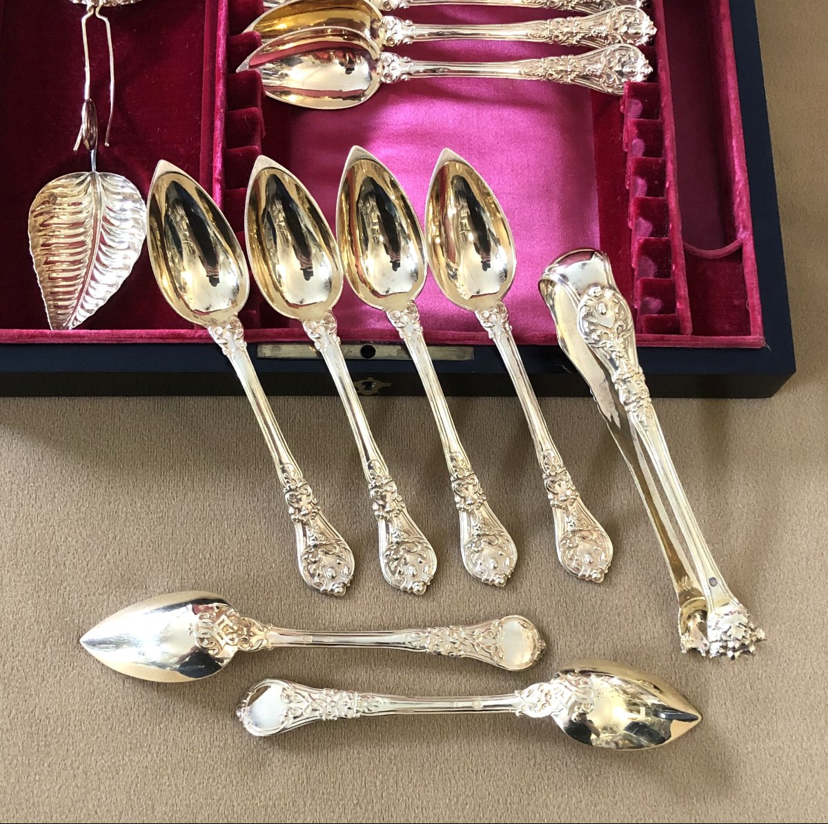 service à thé en vermeil MINERVE - coffret en marqueterie BOULLE-photo-2