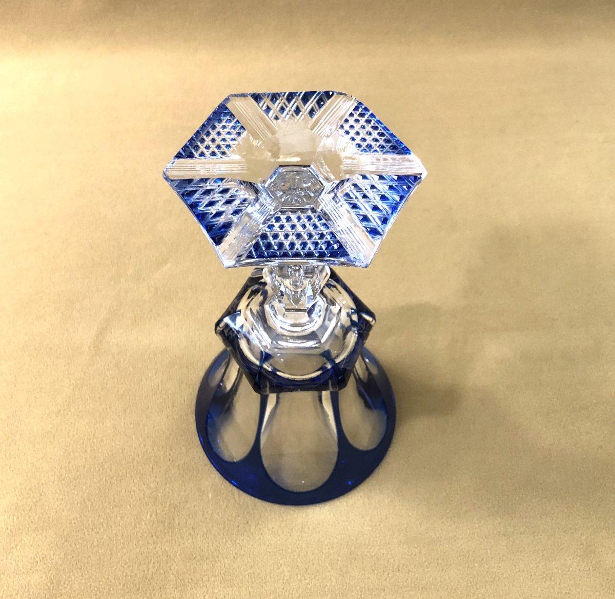 Baccarat Or Saint Louis - Blue-lined Cut Overlay Crystal Drinking Glass-photo-4