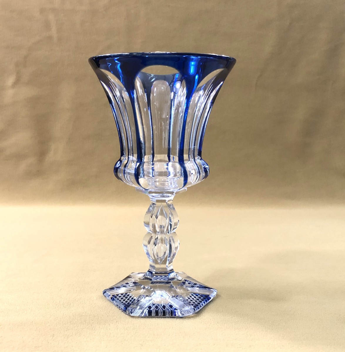 Baccarat Or Saint Louis - Blue-lined Cut Overlay Crystal Drinking Glass