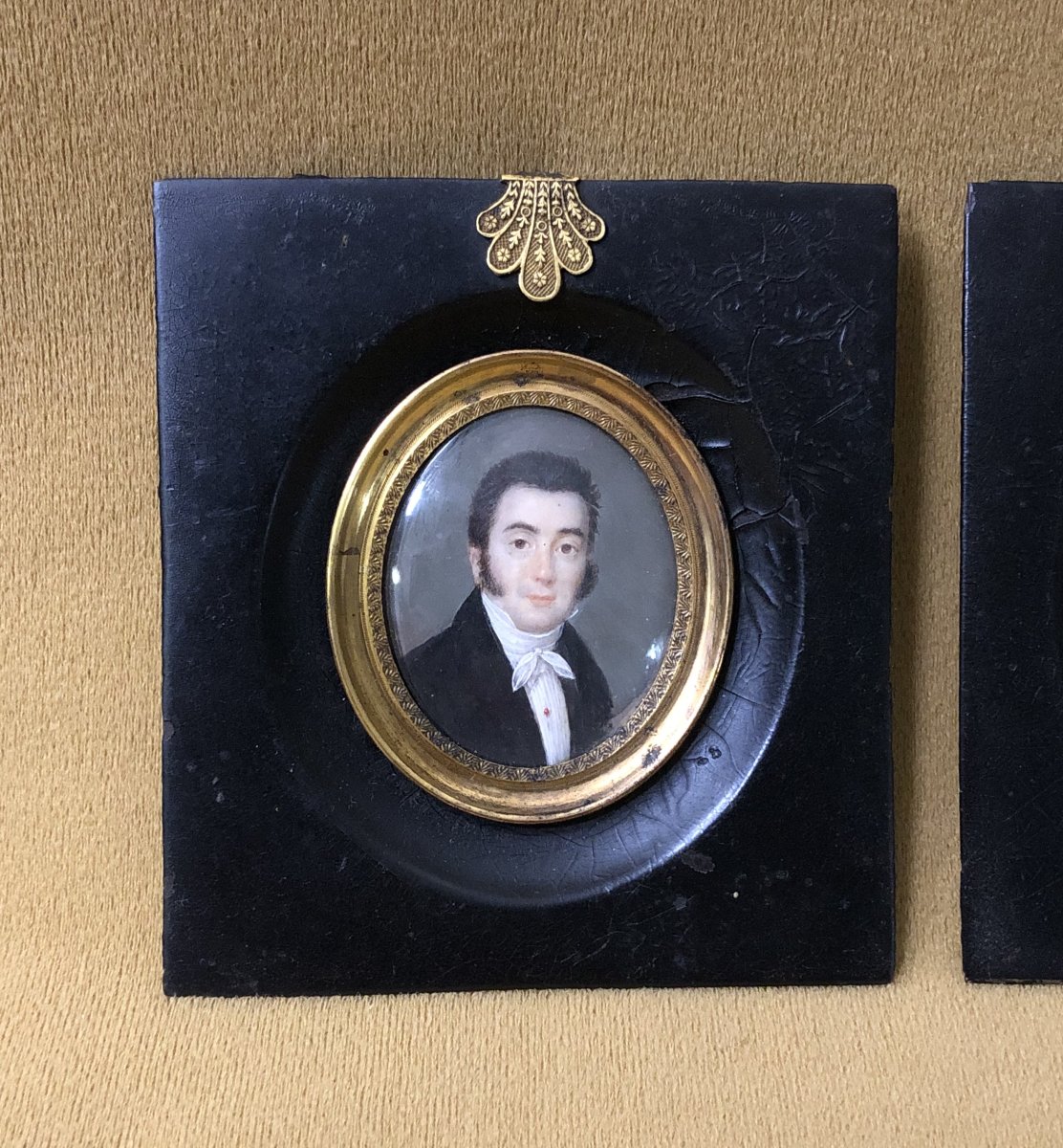 Antique Pair Of Framed Portraits / Painted Miniatures From The 19th Century-photo-2