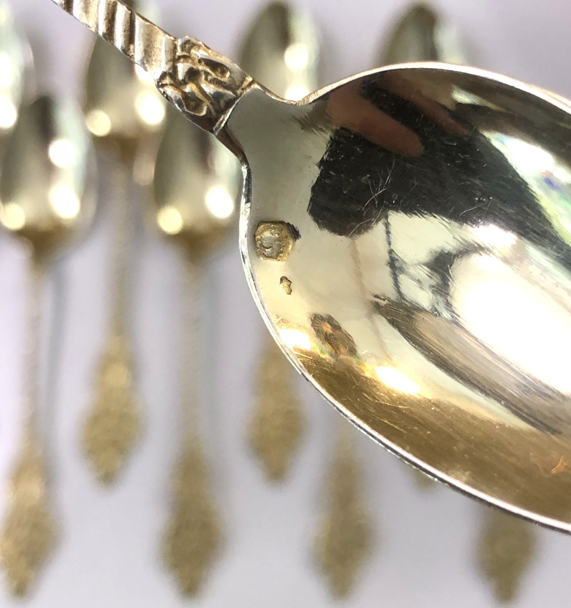 12 Vermeil Coffee Spoons / Mocha Spoons, Minerva Hallmark, Louis XV Decor-photo-4