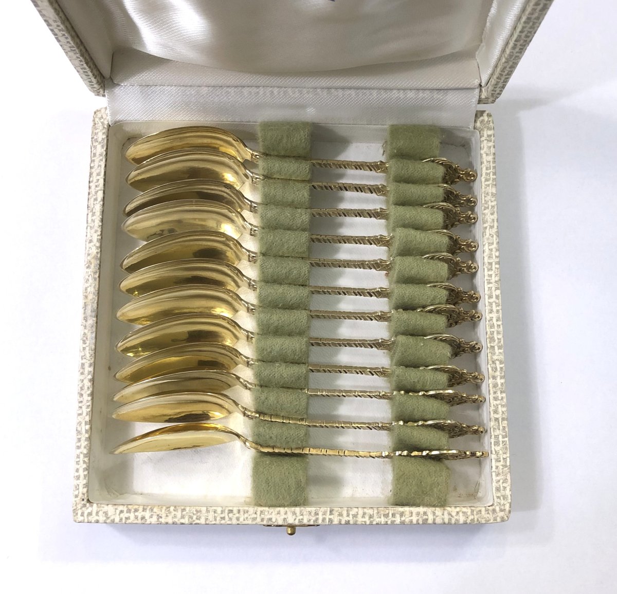 12 Vermeil Coffee Spoons / Mocha Spoons, Minerva Hallmark, Louis XV Decor-photo-3