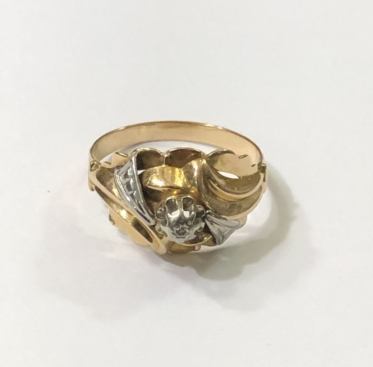 Antique Jewelry - 18-carat Gold Ring Set With A Diamond - Size 58-photo-2