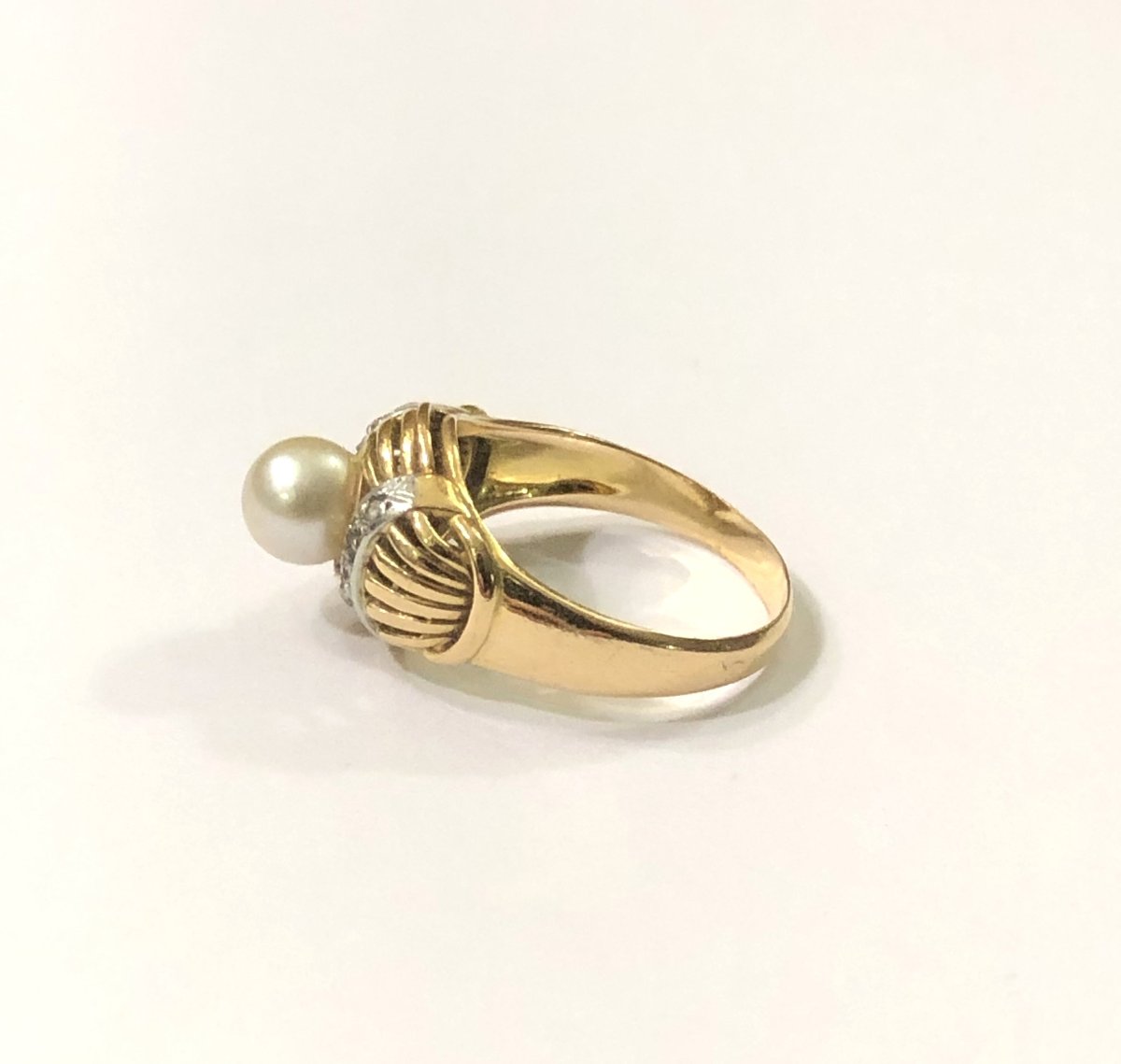 Antique Jewelry - 18-carat Gold Art Deco Ring Set With A Cultured Pearl - Size 56-photo-6