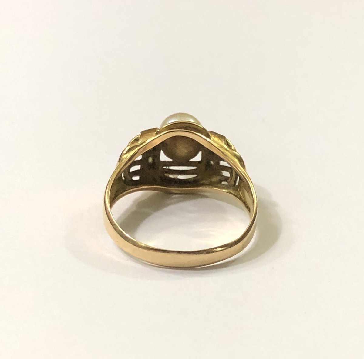 Antique Jewelry - 18-carat Gold Art Deco Ring Set With A Cultured Pearl - Size 56-photo-7