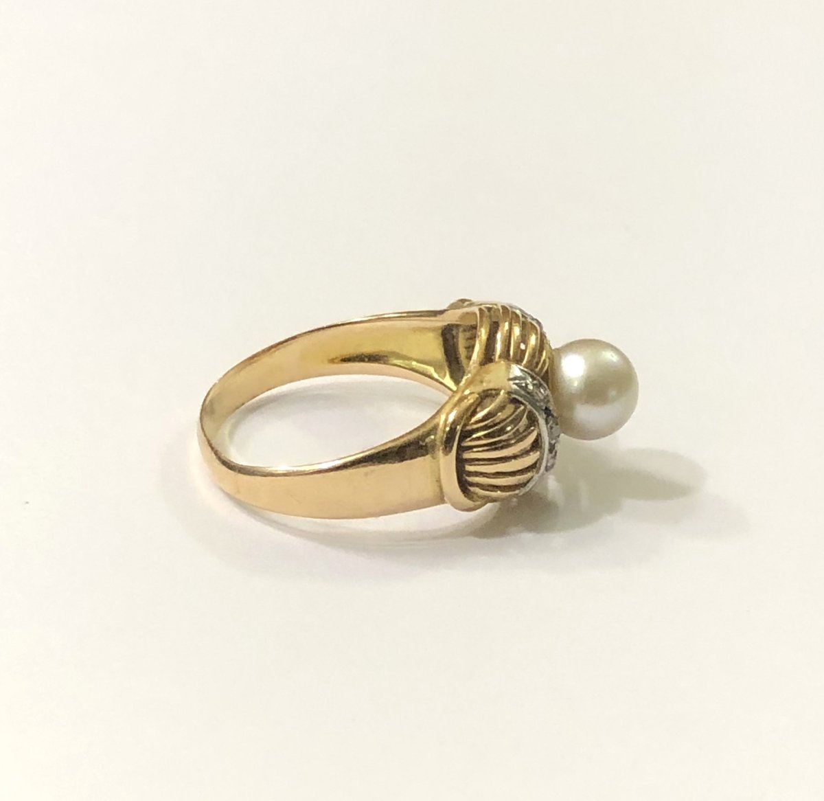 Antique Jewelry - 18-carat Gold Art Deco Ring Set With A Cultured Pearl - Size 56-photo-8