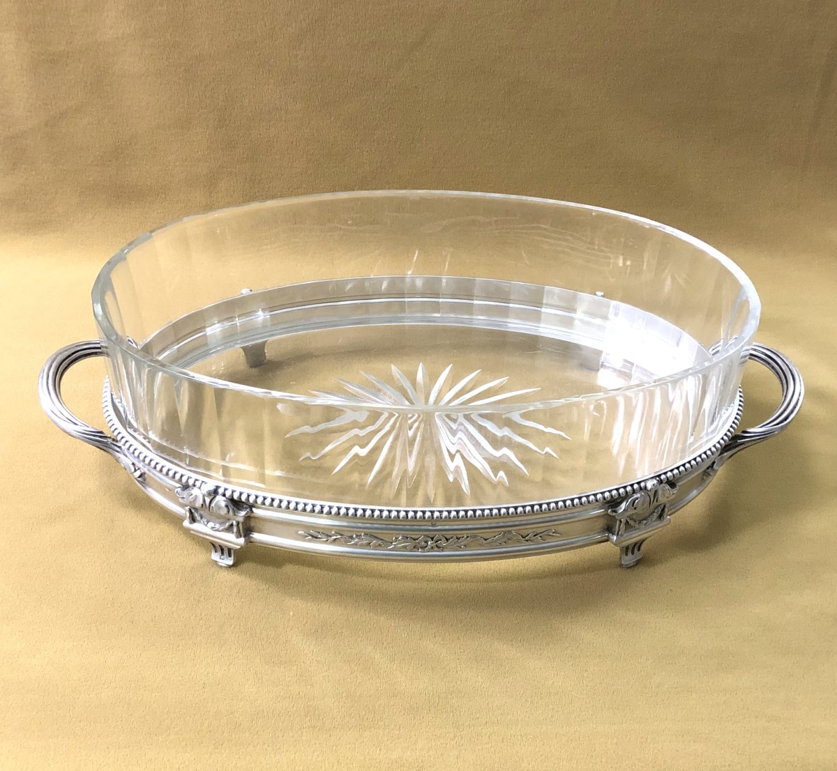 Antique Louis XVI Table Centerpiece In Solid Silver Minerve And Crystal-photo-2