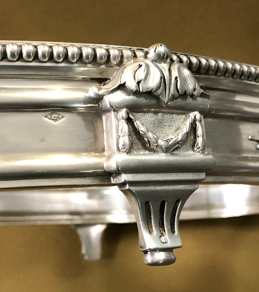 Antique Louis XVI Table Centerpiece In Solid Silver Minerve And Crystal-photo-3
