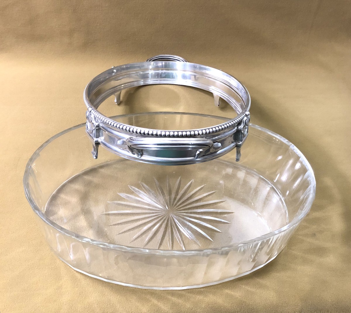 Antique Louis XVI Table Centerpiece In Solid Silver Minerve And Crystal-photo-4