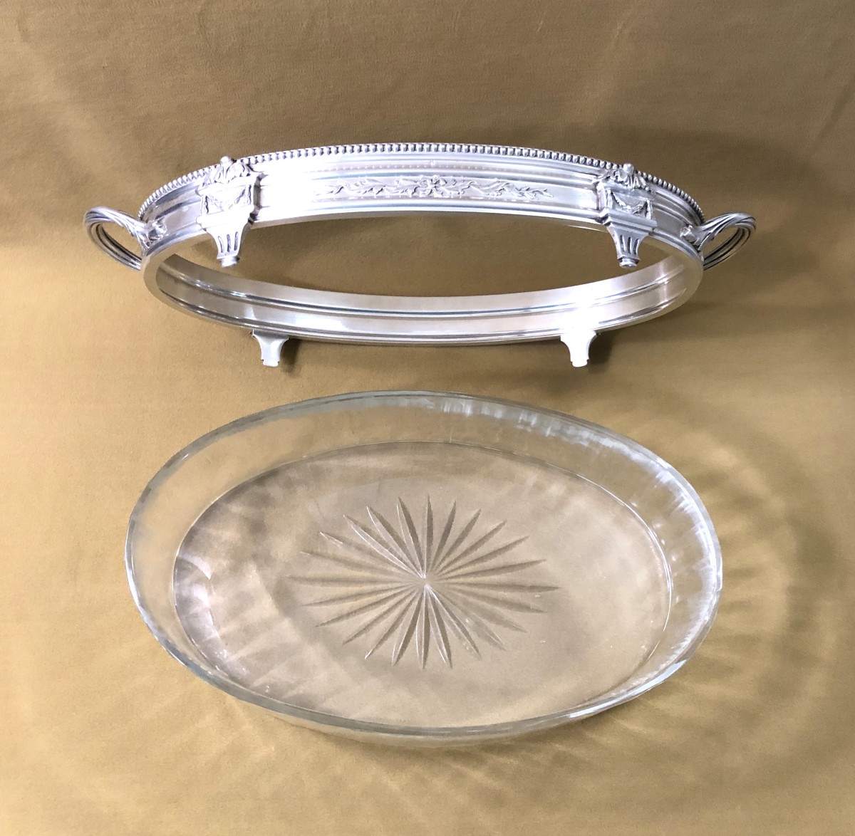 Antique Louis XVI Table Centerpiece In Solid Silver Minerve And Crystal-photo-5