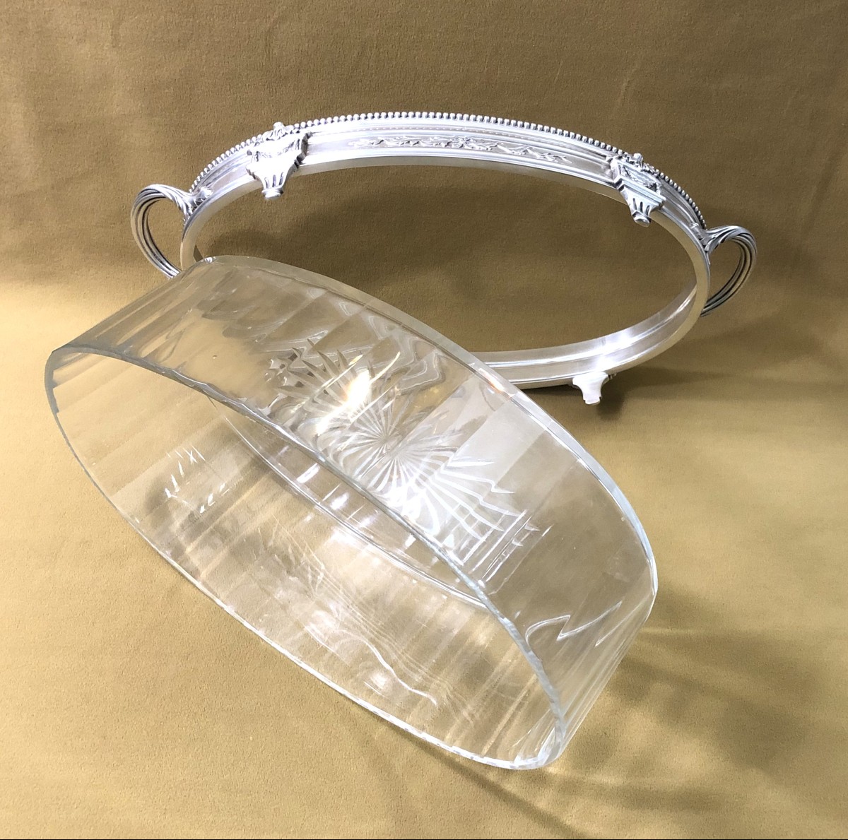 Antique Louis XVI Table Centerpiece In Solid Silver Minerve And Crystal-photo-6