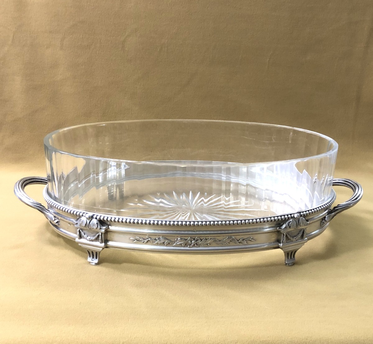 Antique Louis XVI Table Centerpiece In Solid Silver Minerve And Crystal