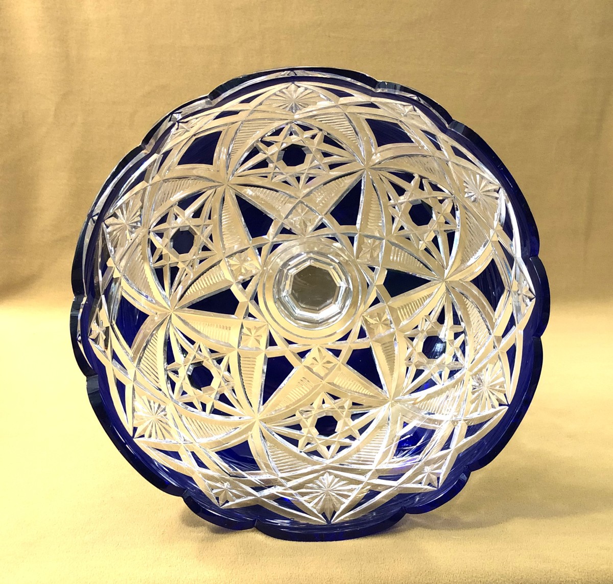 BACCARAT - grande coupe sur pied en cristal overlay doublé bleu 34 cm-photo-2
