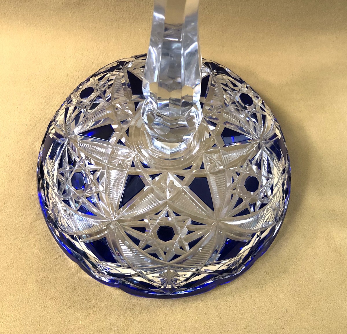 BACCARAT - grande coupe sur pied en cristal overlay doublé bleu 34 cm-photo-4