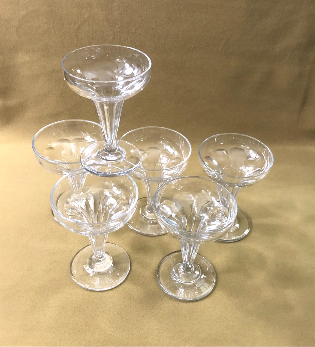 6 Champenoises Cut Crystal Champagne Glasses With Hollow Stems-photo-4