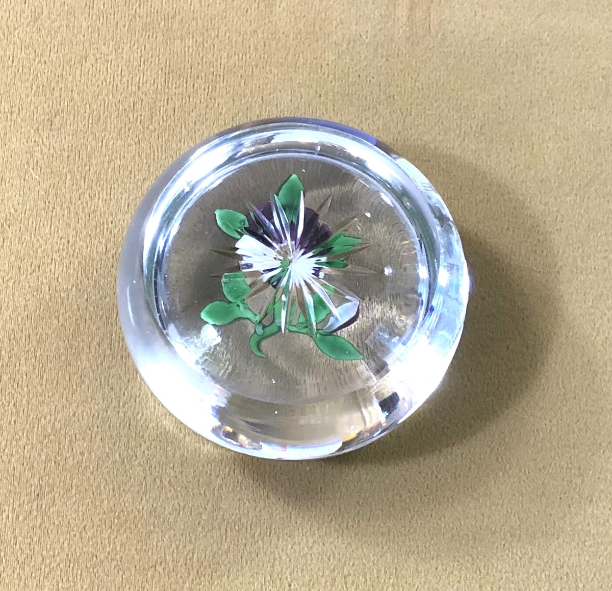 Baccarat - Antique Crystal Paperweight / Sulphide With Pansy Decoration-photo-4