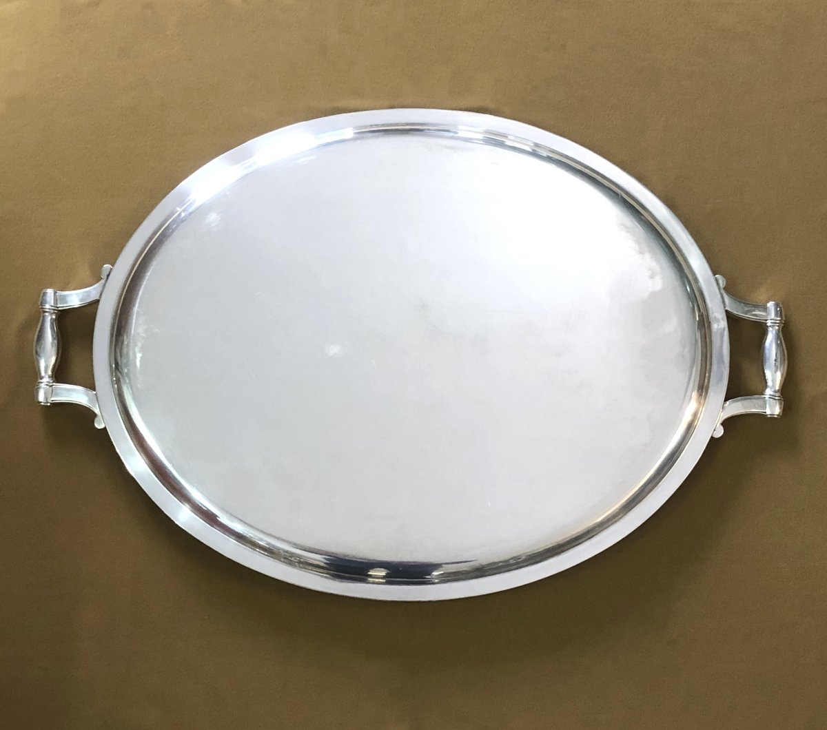 Christofle - Oval Silver-plated Metal Serving Tray, Louis XIV Model, "à La Bérain" Decoration-photo-1