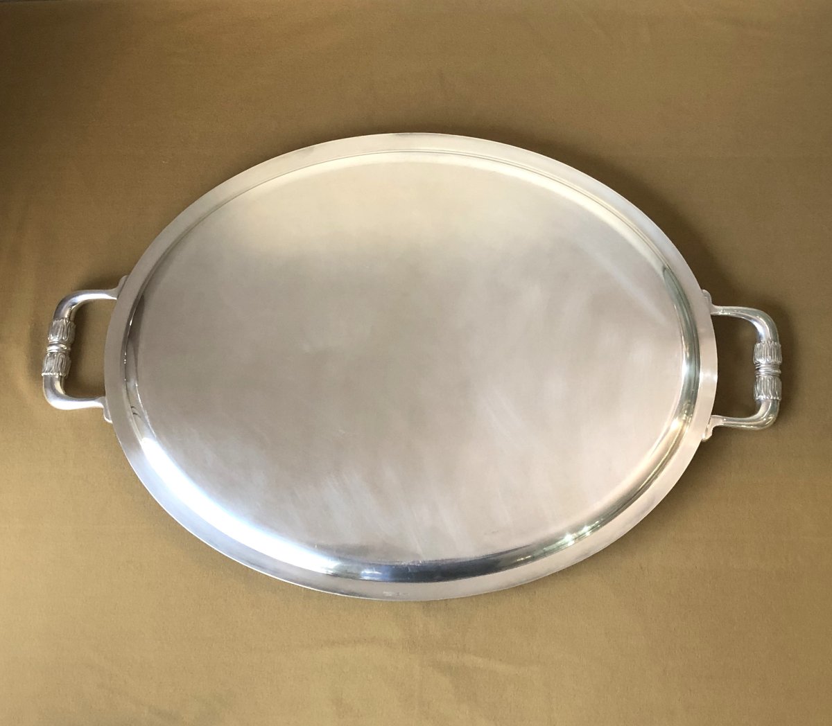 Christofle - Oval Silver-plated Metal Serving Tray, Malmaison Empire Pattern.-photo-3