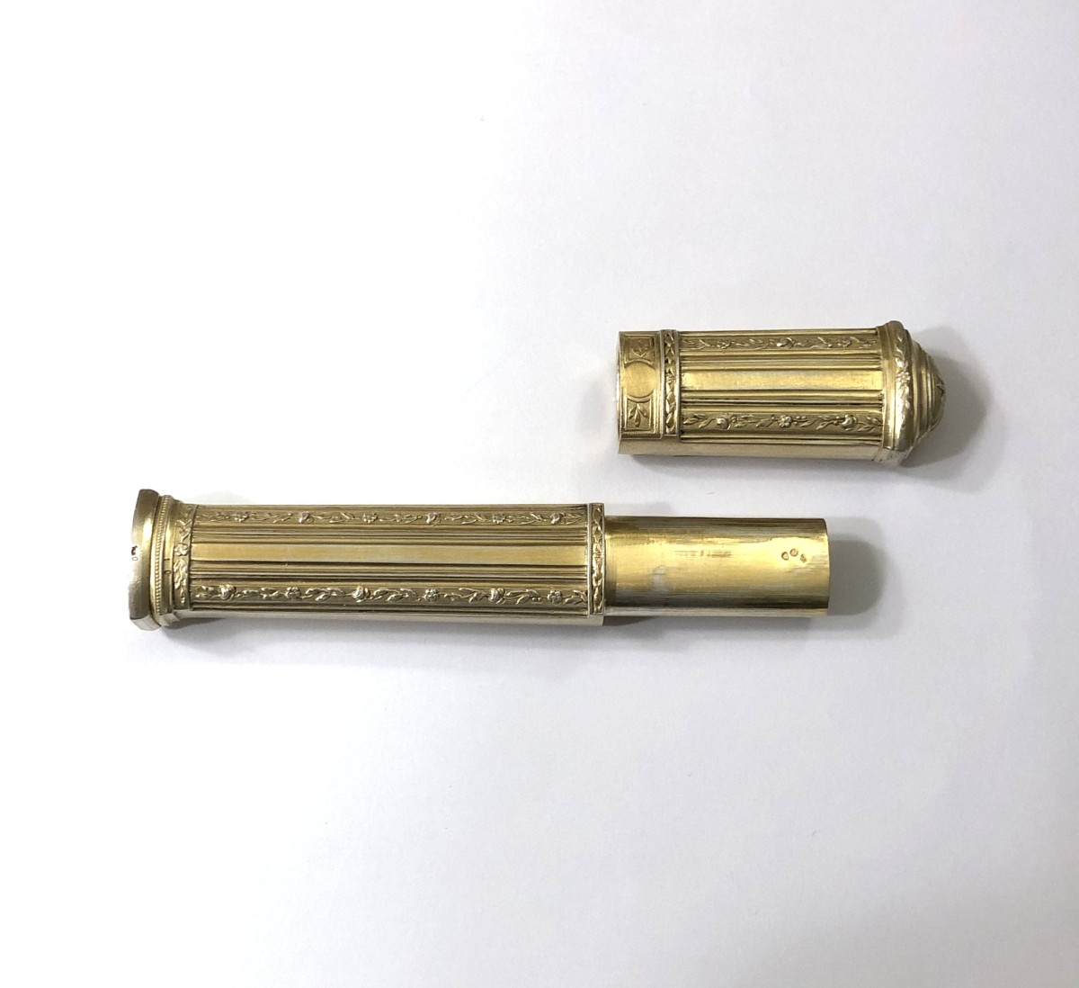 Antique Silver-gilt Wax Stick Case Forming A Sealing Wax Seal-photo-1