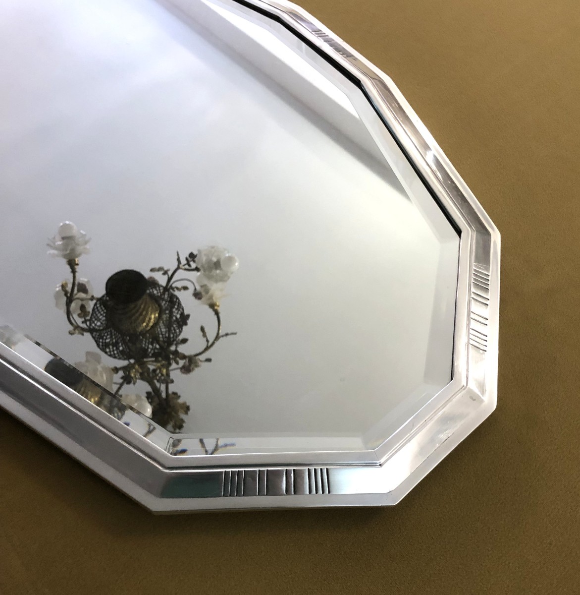 ERCUIS - surtout de table d'époque ART DECO en métal argenté à fond de glace -photo-3