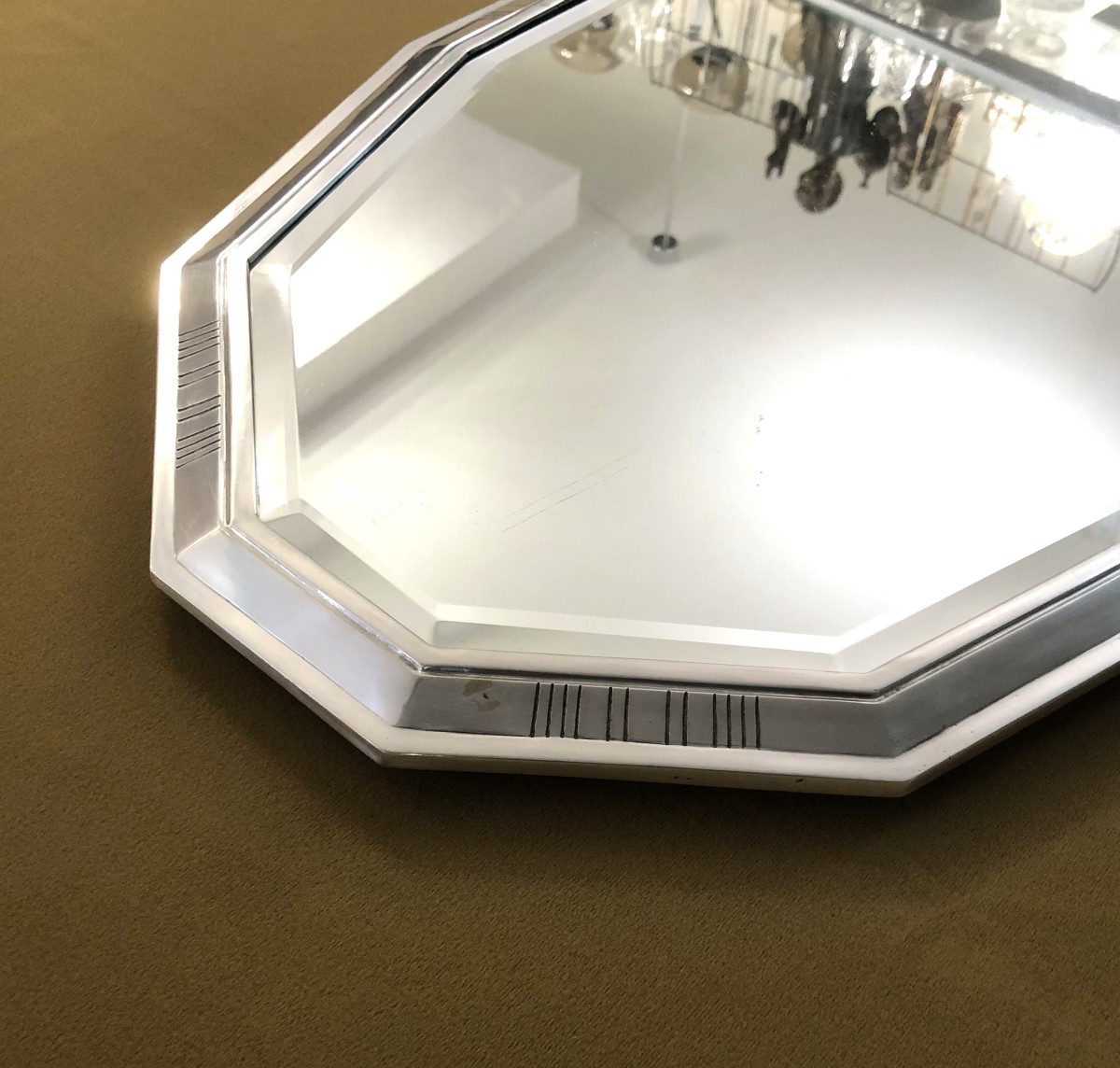 ERCUIS - surtout de table d'époque ART DECO en métal argenté à fond de glace -photo-4