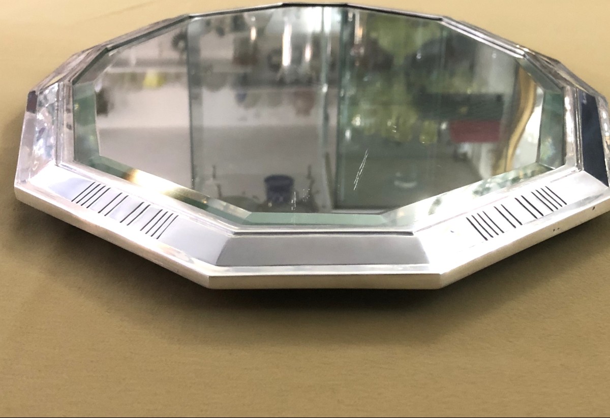 ERCUIS - surtout de table d'époque ART DECO en métal argenté à fond de glace -photo-5