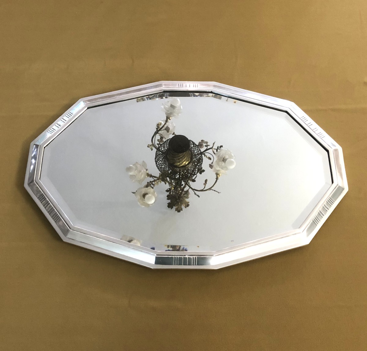 ERCUIS - surtout de table d'époque ART DECO en métal argenté à fond de glace 